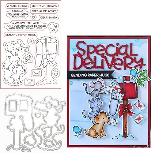 Qoiseys Entrega especial para juegos de sellos y troqueles transparentes de silicona de Navidad para hacer tarjetas plantillas de corte para álbumes Qoiseys Entrega especial para juegos de sellos y troqueles transparentes de silicona de Navidad para hacer tarjetas plantillas de corte para álbumes