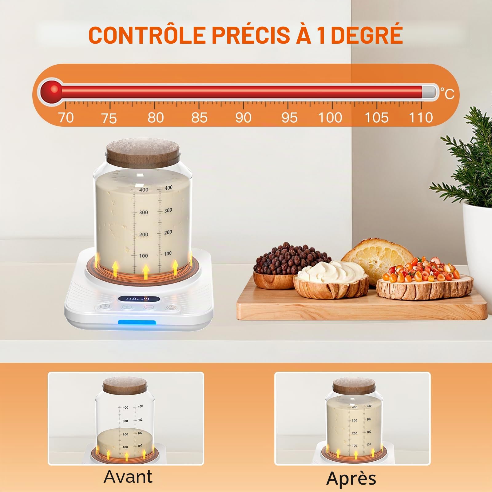 Chauffe Levain, Réglable Précision à 1 °C (21–43 °C), Tapis Chauffant pour Levain avec Minuterie 24H & Fonction Mémoire, Idéal pour la Pâtisserie Maison & la Fermentation du Levain (Blanc)