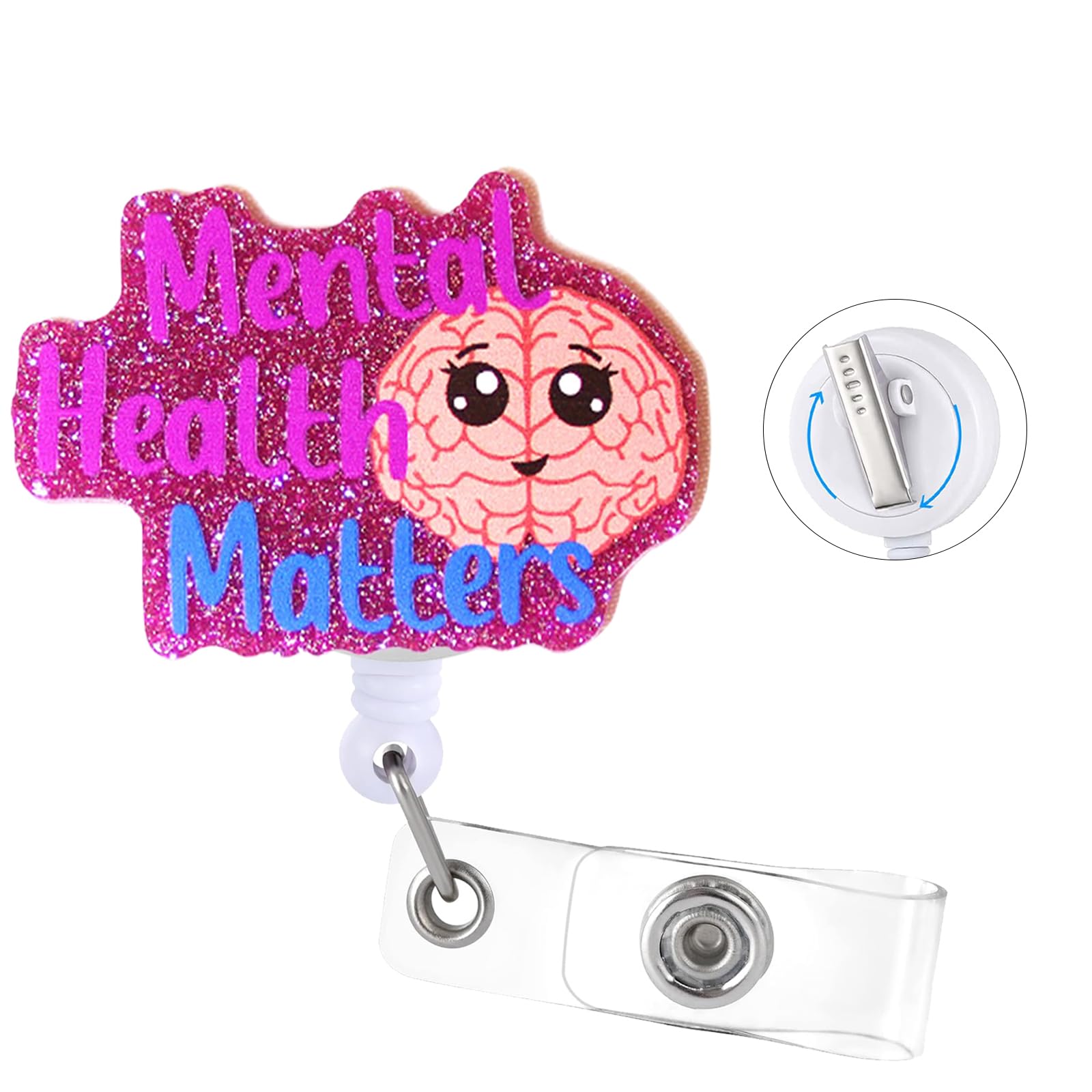 Mental Health Matters Badge Reel with Swivel Alligator Clip ID Badge Holder Funny Glitter Badge Reel Retractable Clip for RN LPN CNA Nurse Doctor Assistant Medical Staff — image 1