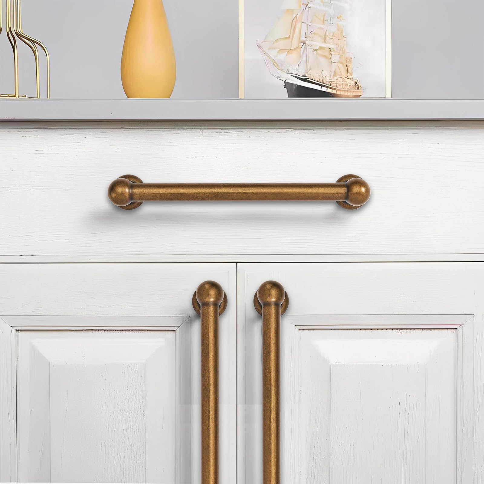 KHTUMEWARE-80362 Antique Brass Cabinet Pulls CTC 3 in (76 mm) 2-Pack in Antique Brass — KHTUMEWARE