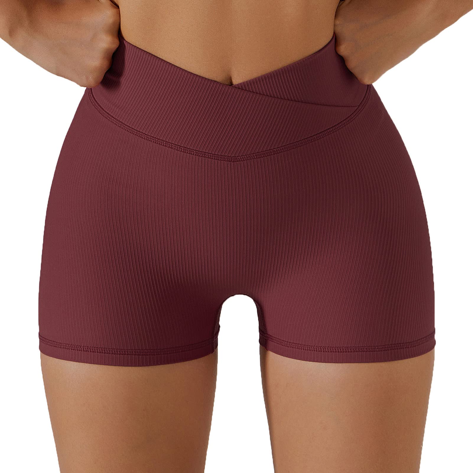 AIBIANOCELWomen's Cross Waist Biker Shorts High Waist Workout Running Yoga Shorts