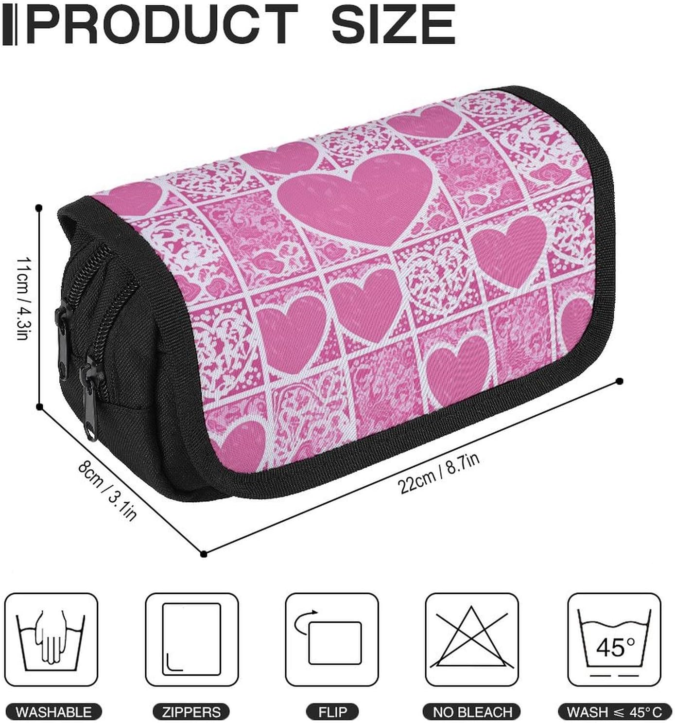 Pencil Pouch White Love Heart Pencil Case for Men Women Cosmetic Bag Aesthetic Pen Bag for Office Multifunctional Bag Marker Pen Case