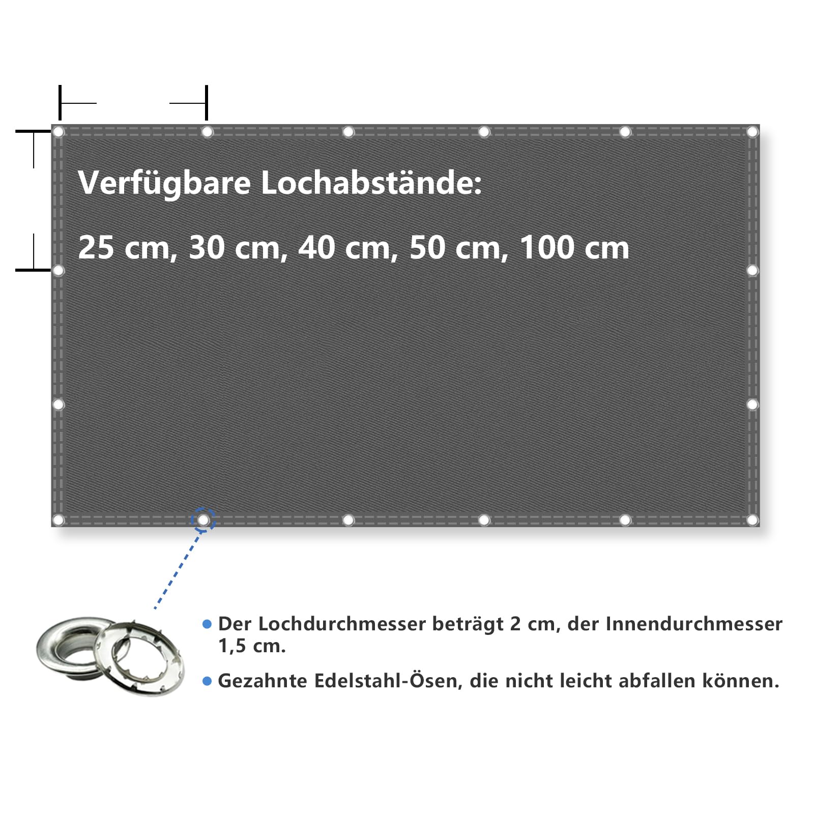 Sonnensegel Rechteckig Nach Maß Anfertigen mit ösen, Balkon-Sichtschutz Wasserdicht UV-Schutz, Länge 50-600 cm, Breite 100-600 cm, individuell anpassbar in 10 cm Schritten, für Balkon Terrasse