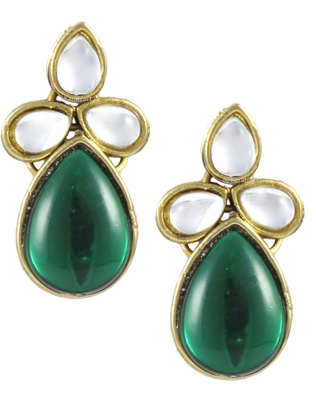 Karatcart 24K GoldPlated Ethnic Kundan Green Earrings Set for Women