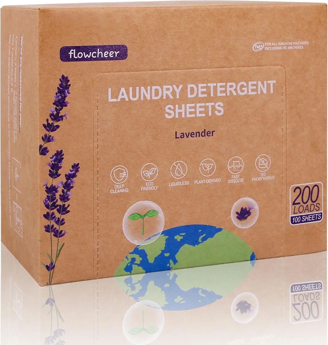 Flowcheer Laundry Detergent Sheets,Power Cleaning Active Strips for Cleaner Clothes,Concentrated Travel Sheet,All Washing Machines,Eco Friendly,True Clean,All Natural Lavender Scent,200 Loads