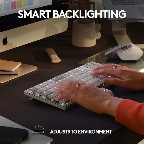 Miniatura 10 de Logitech MX - Mini teclado mecánico iluminado, interruptores de perfil bajo, teclas táctiles silenciosas, Bluetooth, USB-C, Apple, iPad gris