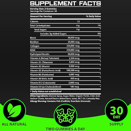 Miniatura 7 de BBS Vitaminas para el crecimiento de la barba y el crecimiento del cabello para hombres máxima fuerza 620000mcg de biotina colágeno MSM queratina