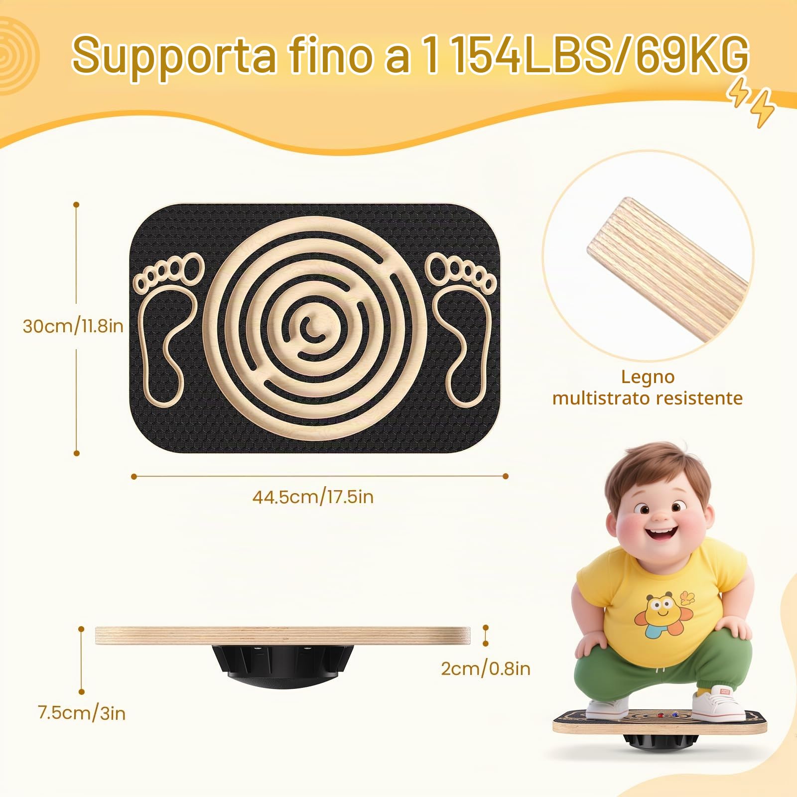 Balance Board in legno per bambini e adulti con 2 palle, tavola di bilanciamento con labirinto integrato per giochi interattivi,Tavoletta Propriocettiva 44.5x30cm (17.5x11.8in)