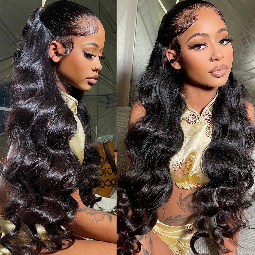 13x4 Body Wave Transparent Lace Front Wigs Human Hair Pre Plucked 180 Density HD Lace Frontal Unprocesse Brazilian Virgin Hair Body Wave Wigs with Baby Hair for Women 26 Inch