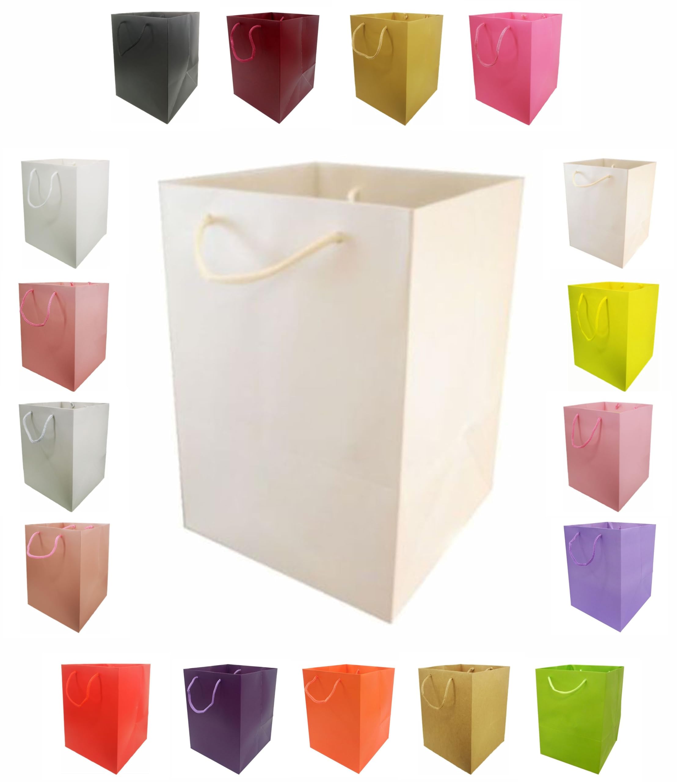 Glossy Vibrant Flower Gift Bag, Bouquet Vase | Valentines | Anniversary | Love | Transportation Display (10, Ivory/Cream)