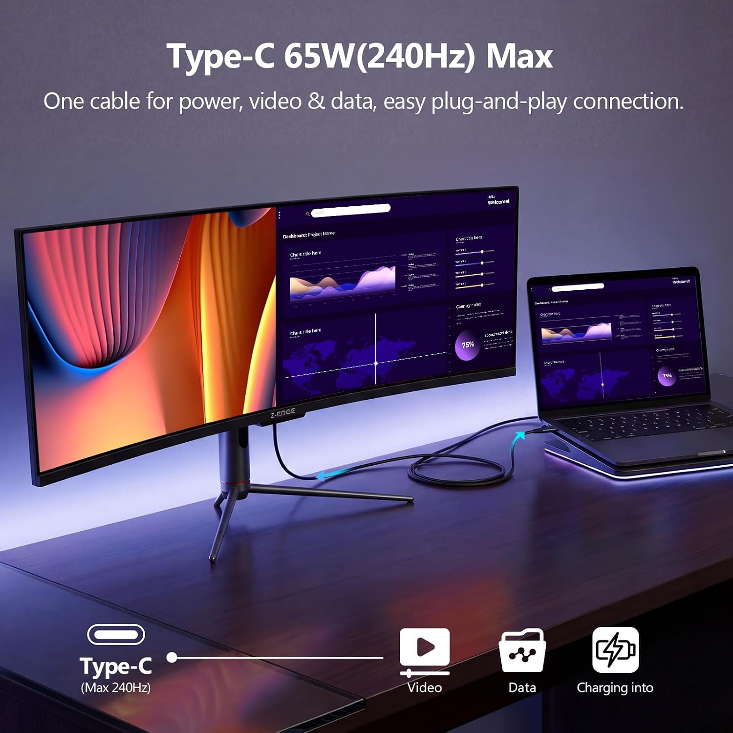 Z-Edge 5K 49 Inch Curved Gaming Monitor, DQHD 240Hz Ultrawide Computer image 4