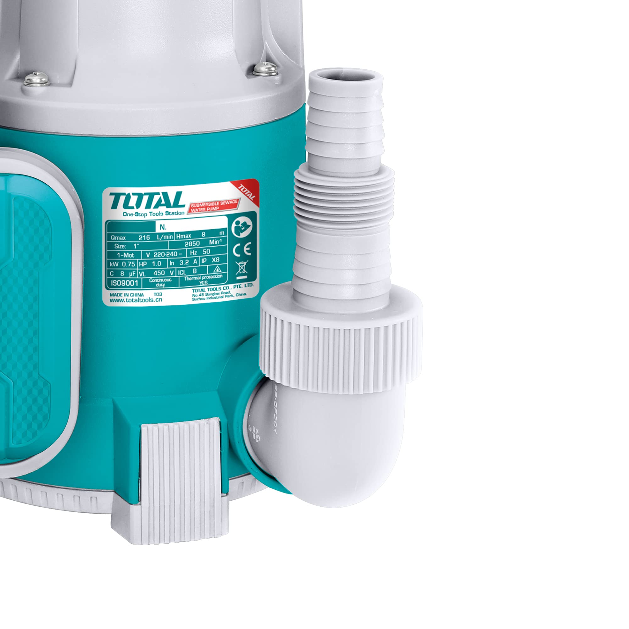 TOTAL - Bomba Eléctrica de Agua - Potencia de 400 W - Capacidad de Succión de 8 m - Con Cable de 9 m - Aparato Sumergible para Limpiar el Agua - Piscinas