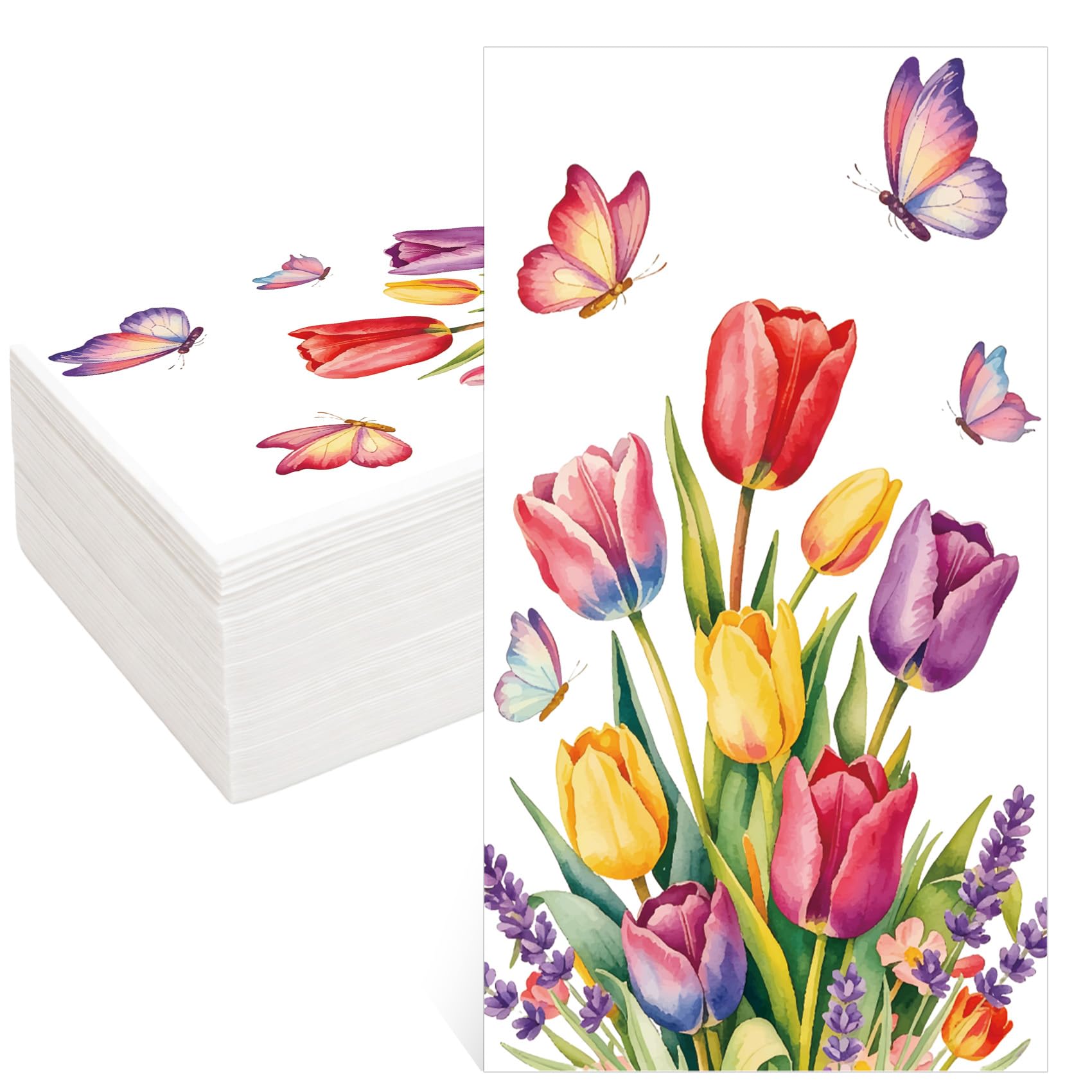 40 Pcs Tulip Napkins Spring Tulip Serviettes Vintage Floral Paper Napkins Disposable 40x33cm Party Serviettes for Holiday Birthday Wedding Dinner Baby Shower Tea Party Decor Spring Summer Picnics