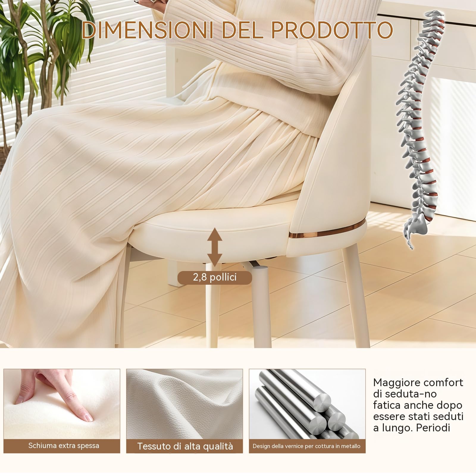 Sedia da Pranzo (singola) – Sedia Moderna Per Cucina Con Schienale e Gambe in Metallo, Sedia Ergonomica Versatile Per Camera da Letto, Ufficio, Sala da Pranzo