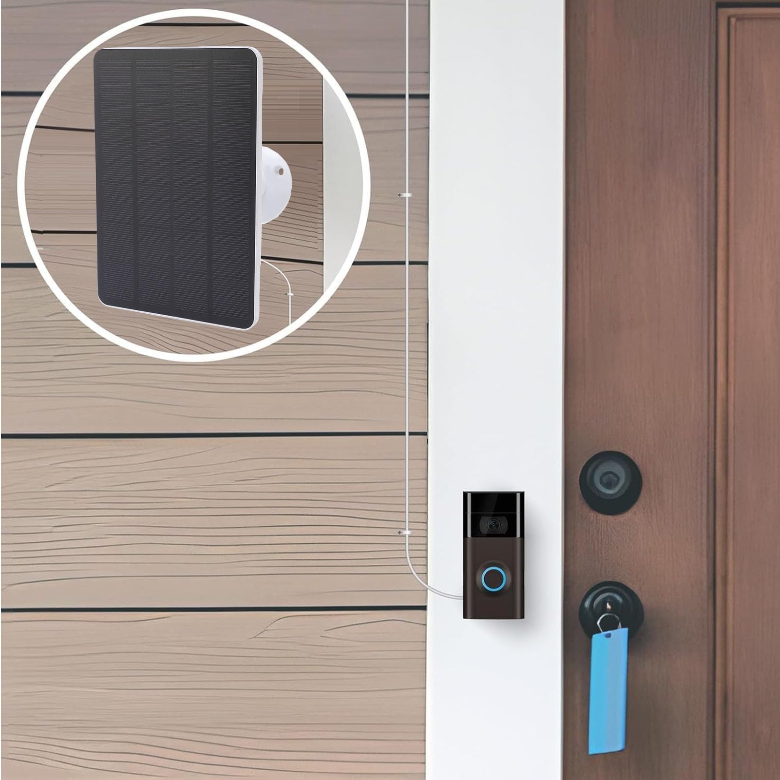 2pcs Cargador Solar para el Timbre con batería Ring, Panel Solar de 10 W con Soporte de Pared Giratorio d360°, Cable de 3 Metros, IP65 para el Timbre con vídeo Ring 2/3/3+/4