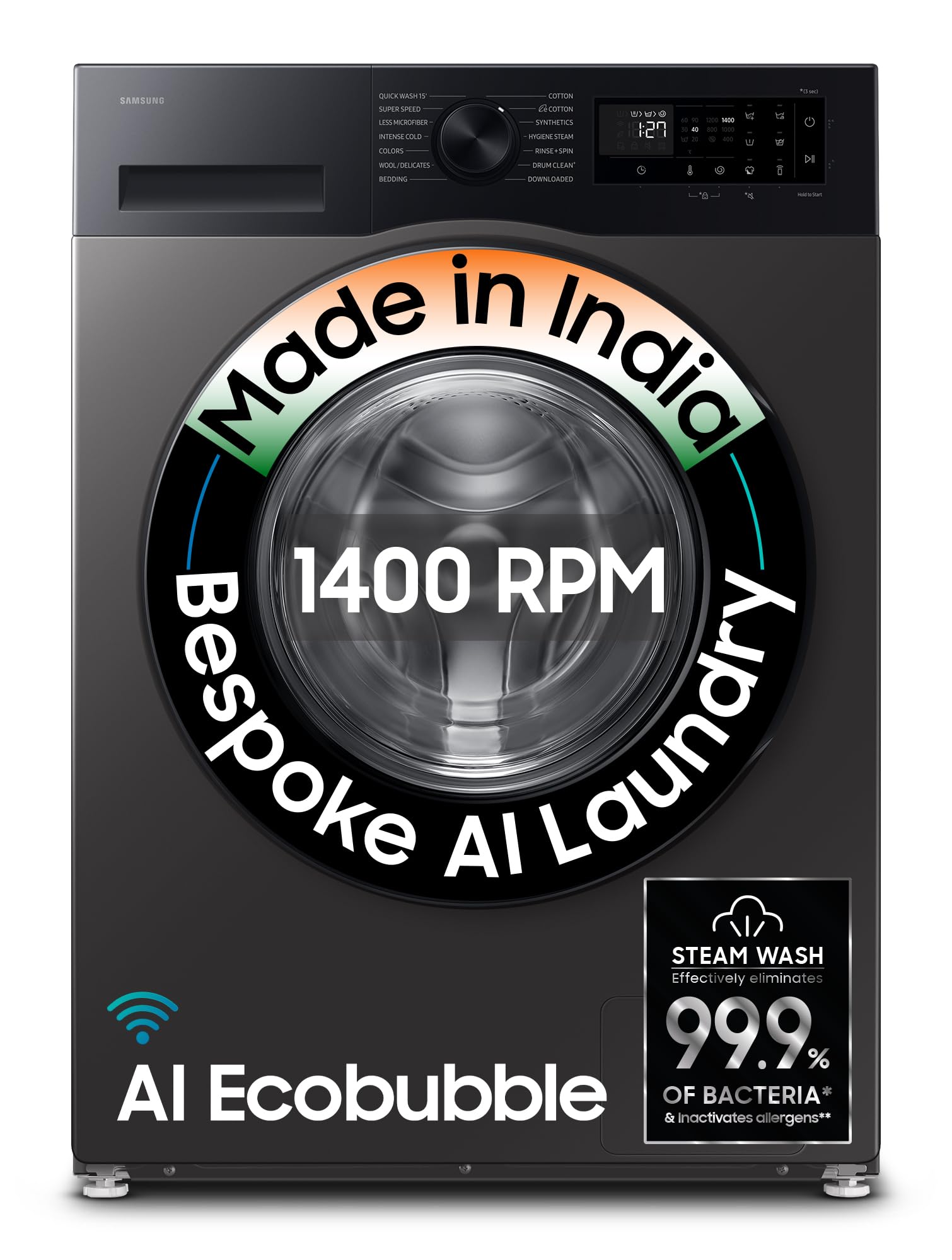 Samsung 9 kg, 5 star, AI EcoBubble, Super Speed, Wi-Fi, Hygiene Steam with Inbuilt Heater, Digital Inverter, Fully-Automatic Front Load Washing Machine (WW90DG5U24AXTL, Inox)-image-47