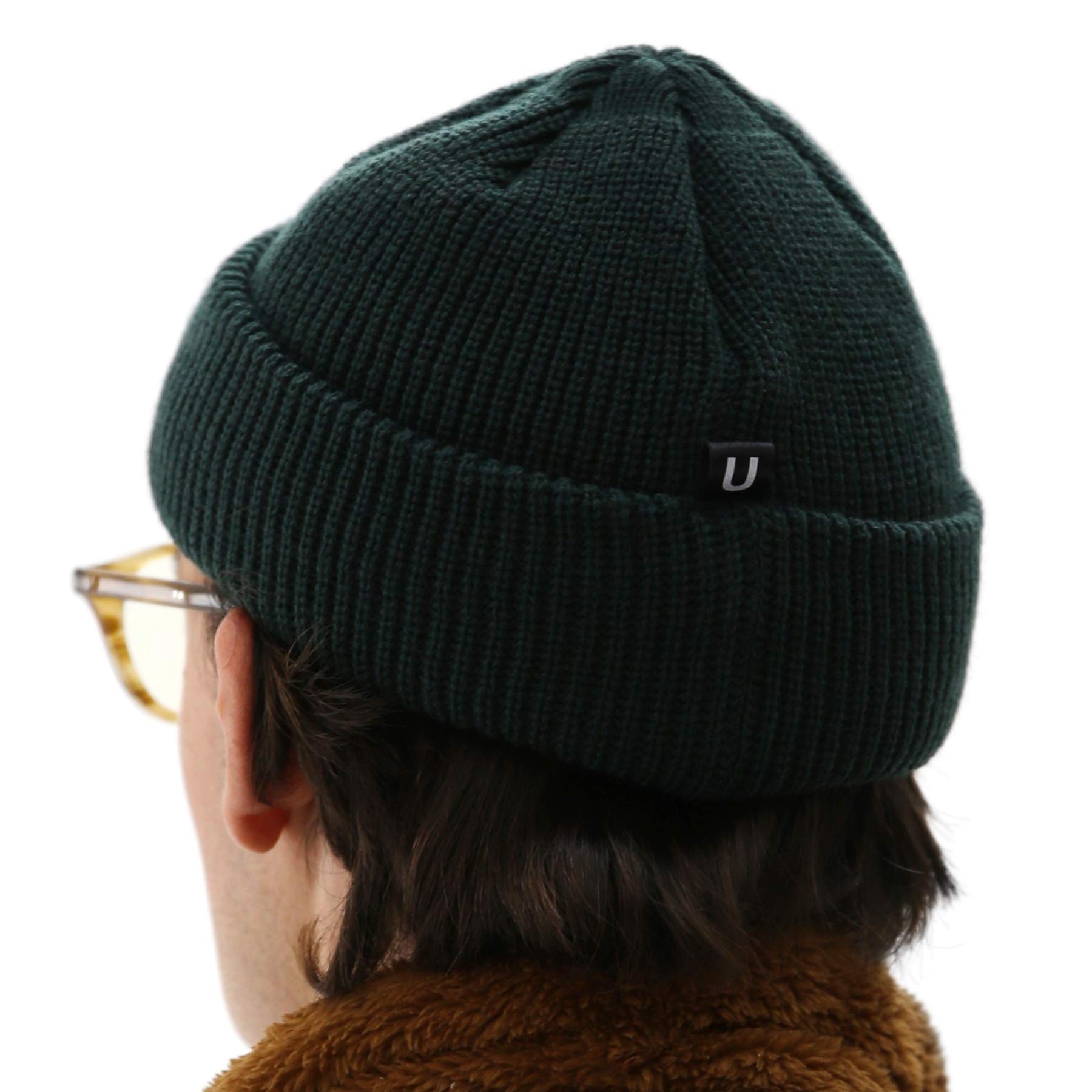 UNDERCONTROLLogo Label Patch Unisex Fall Winter Short Thick Cuffed Rollup Warm Beanie Korea Trawler Fisherman Knit Skull Hat