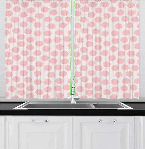 Ambesonne Cortinas de cocina retro, dibujadas a mano en color pastel y patrón infantil de estilo retro, juego de 2 paneles para decoración de cocina
