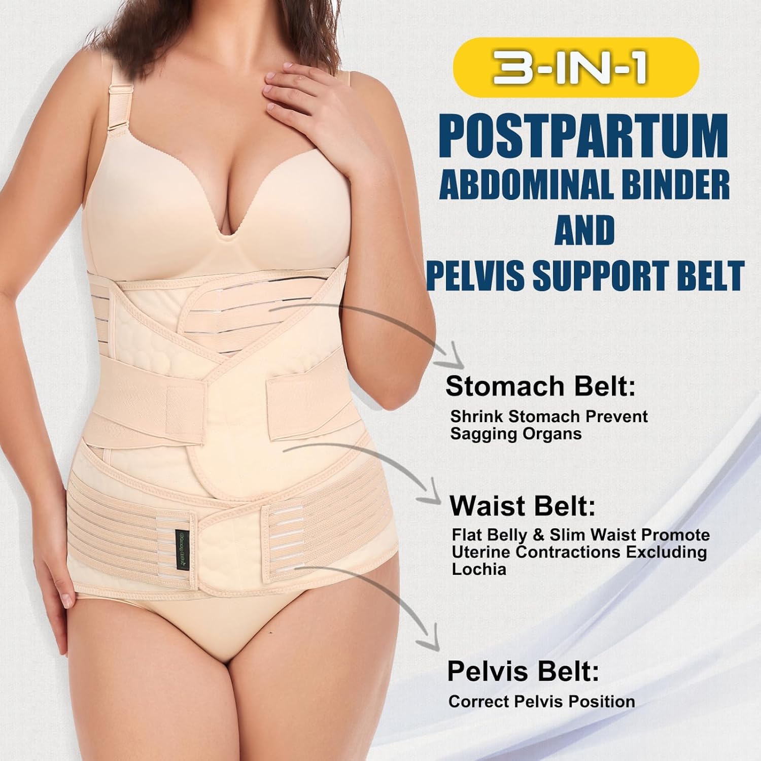 Chongerfei Ceinture Post Partum 3 en 1 pour Femme | Ceinture Abdominale Réglable Après Accouchement, Gaine Post Partum de Récupération Après Grossesse