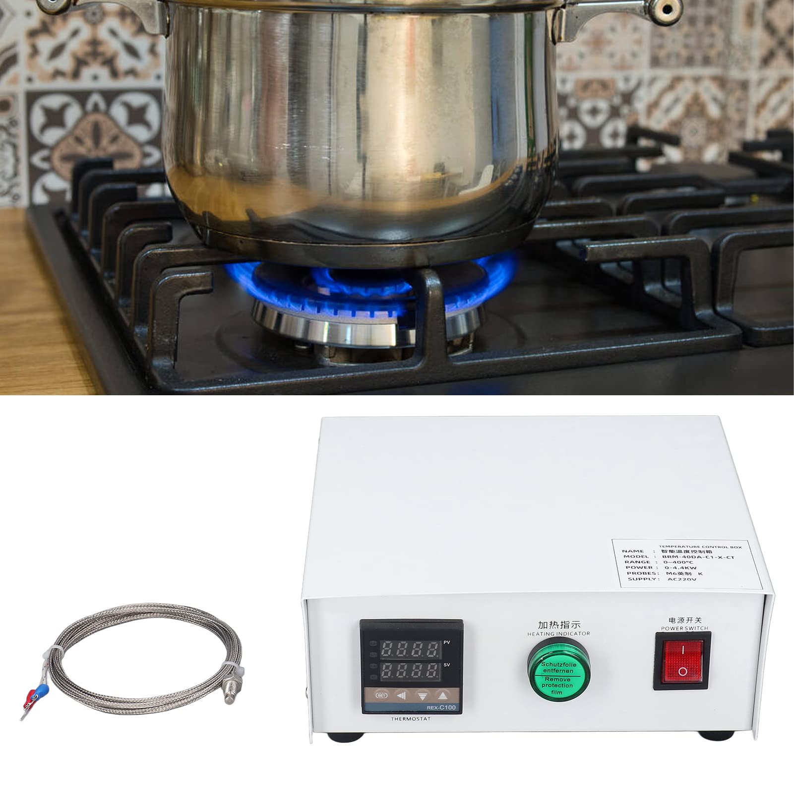 KIMISS Caja de Termopar con Controlador de Temperatura PID para Hornos IR, relé de Estado Sólido Autoajustable de 0-400 ℃, AC220V (#2)