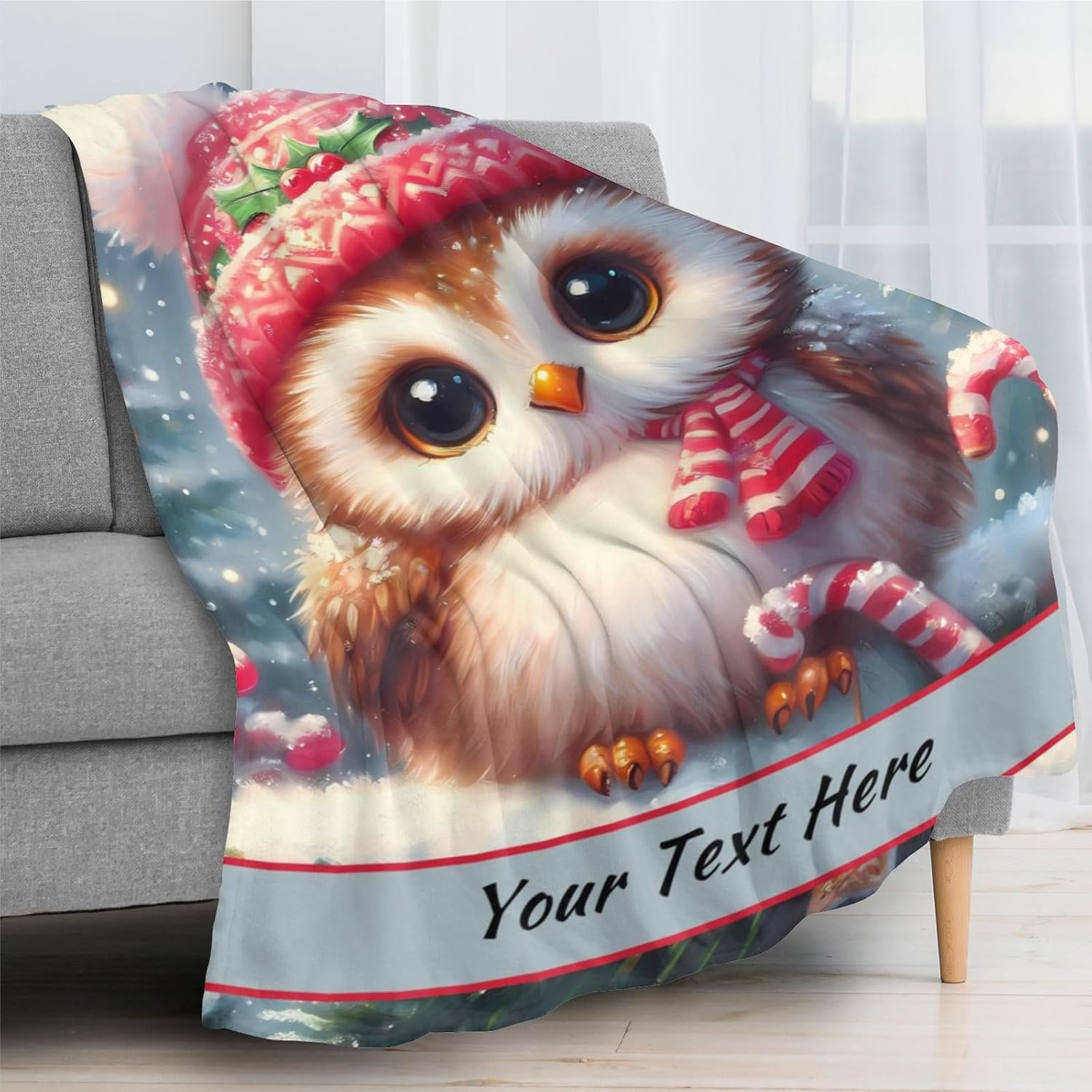 Customized Owl Blanket, Personalized Throw Blanket for Couch Sofa Bed, Soft Warm Fuzzy Cozy, 60"" x 80""