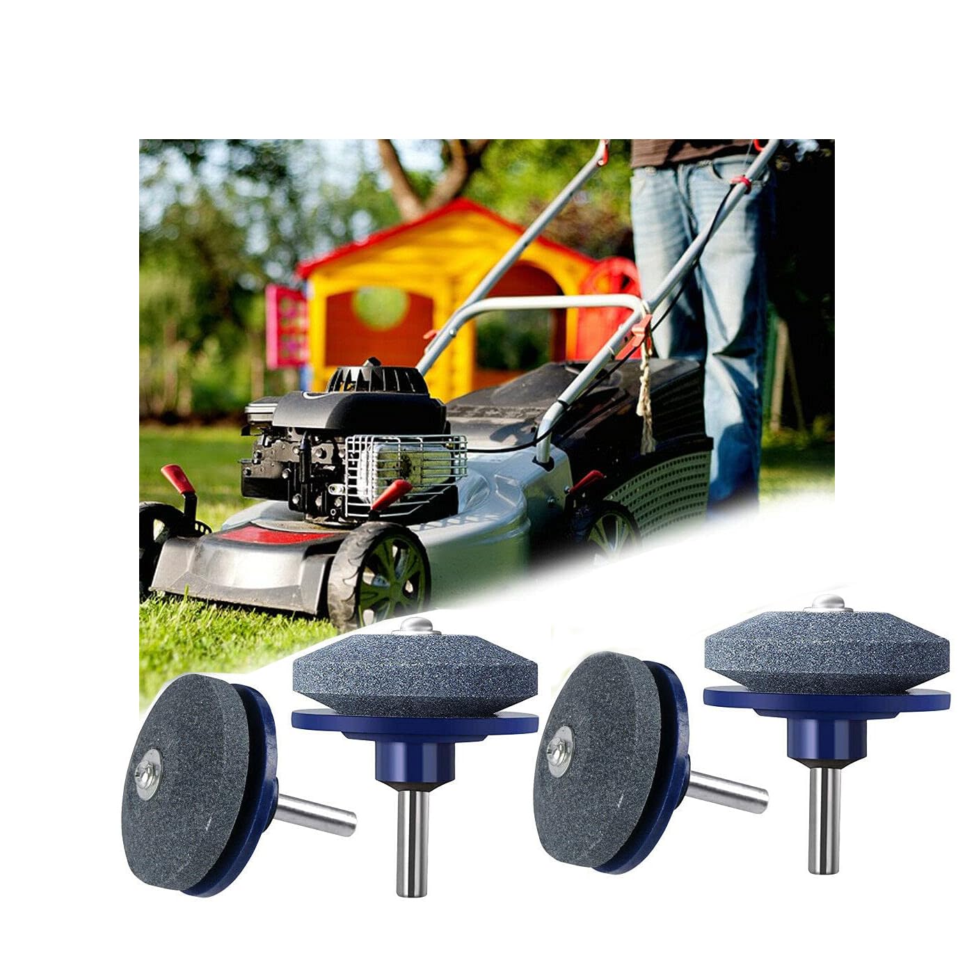 Affilacoltelli per Tosaerba,4 PCS Affilatrice Testa Affilatrice Universale Affilacoltelli Multifunzione Smerigliatrice da Giardino Pietra per Trapano Elettrico Kit di Riparazione per Trapano a Mano