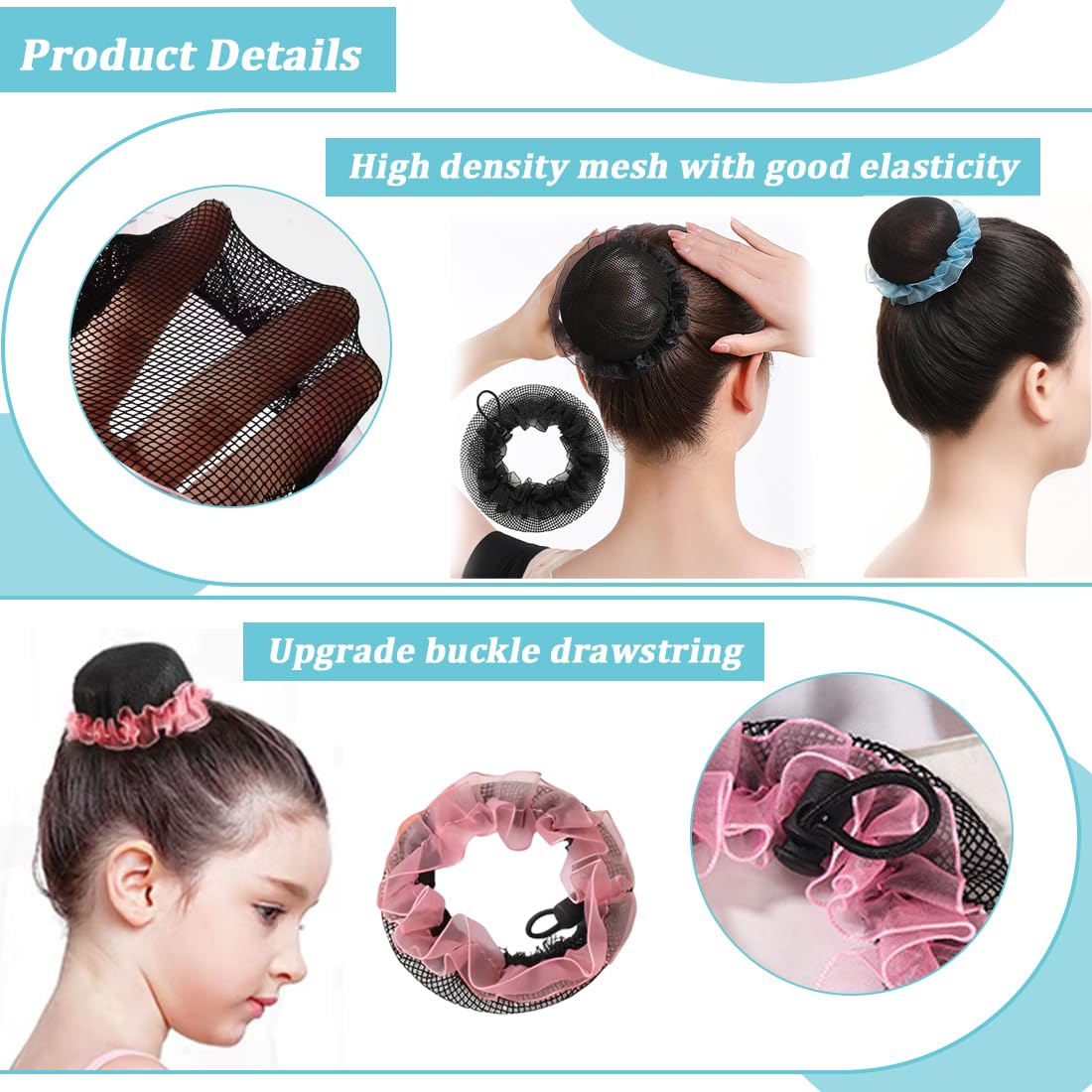 Rete per Chignon Danza Bambina Set di 4 Retine Elastiche per Capelli Accessori Tinta unita per Ballerine Ginnastica Saggio Festa di Compleanno Retine per capelli chignon Bambina