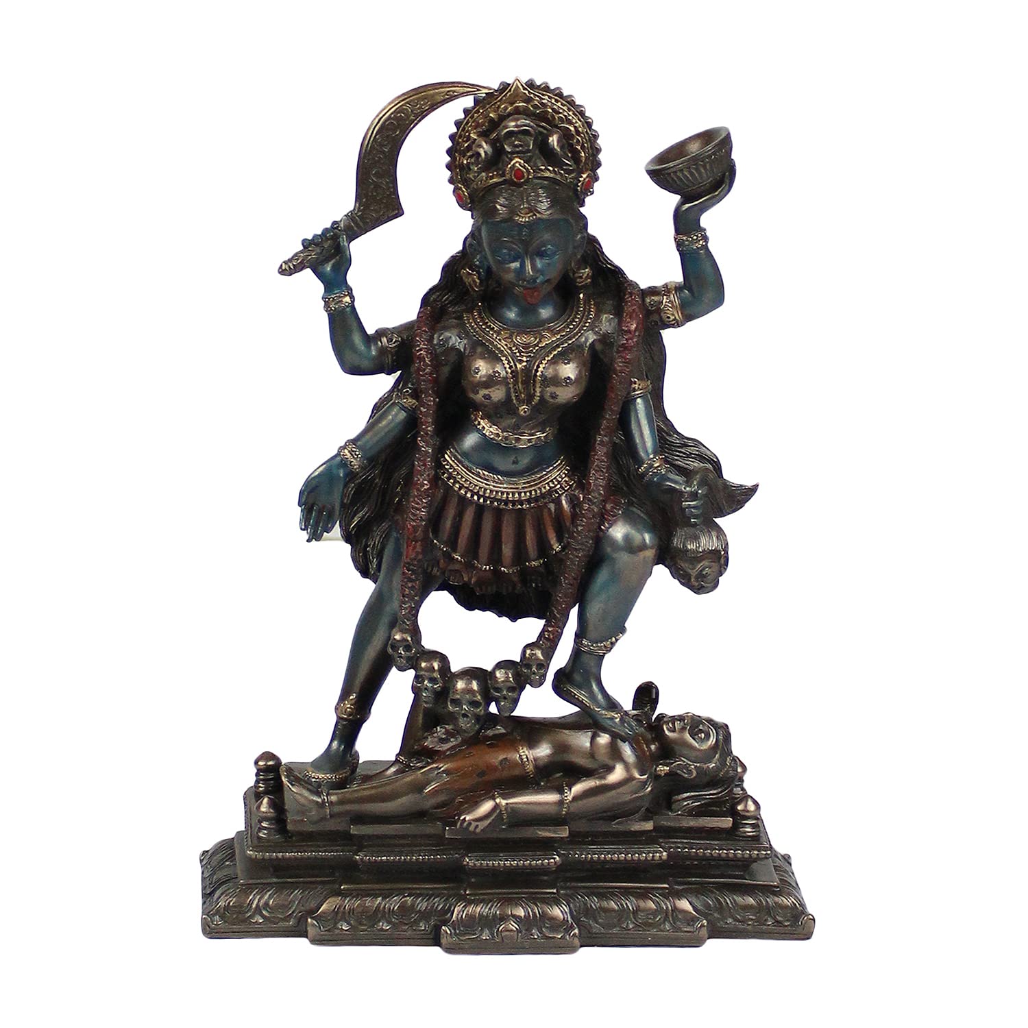 Kartique Maa Kali Statue | Adi Shakti Ma Goddess Murti Idol Aadya Chamunda Kamakshi Made of Resin Height 8 Inch Bronze Color Size Large