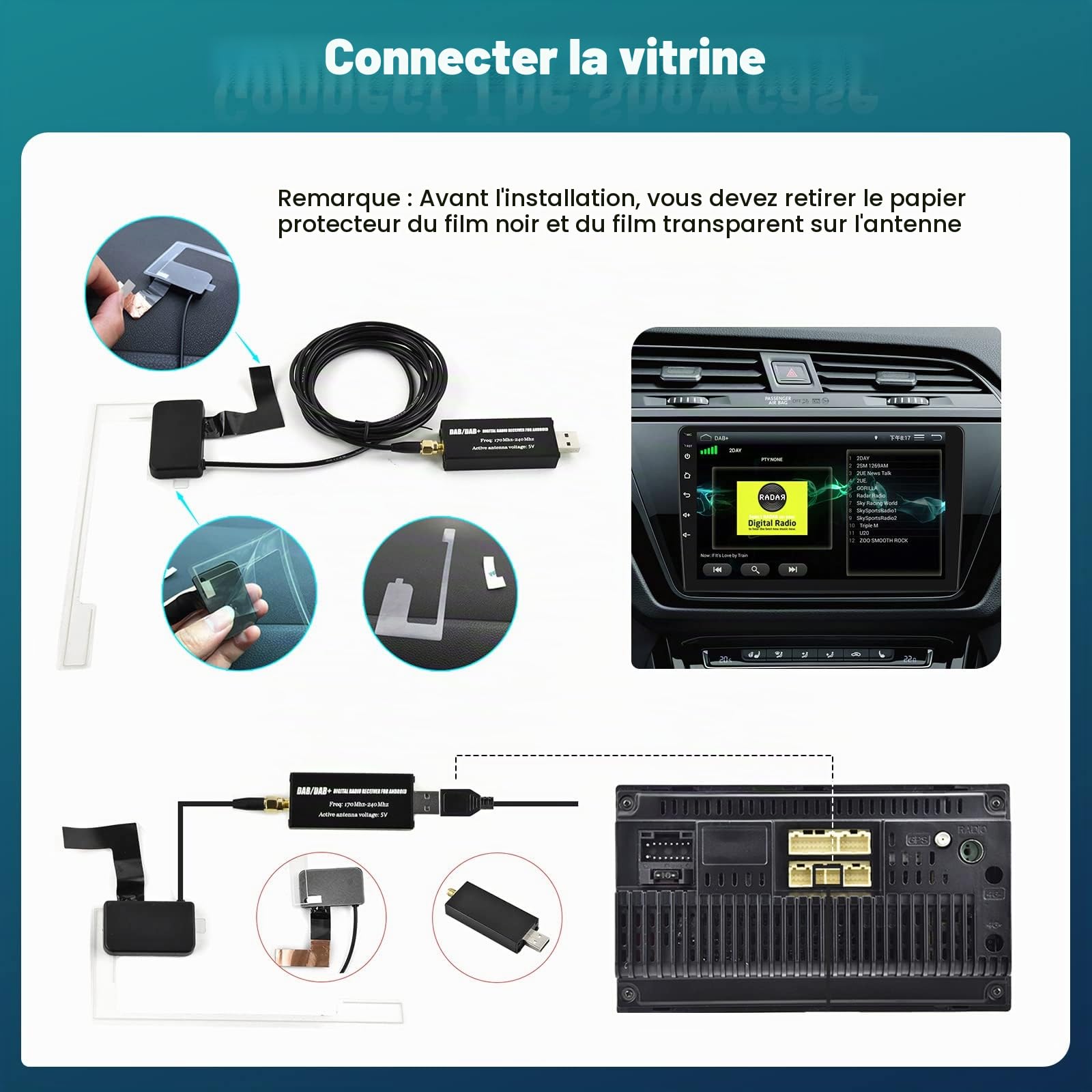 Hikity Adaptateur Dab/Dab+ pour Android Auto Radio