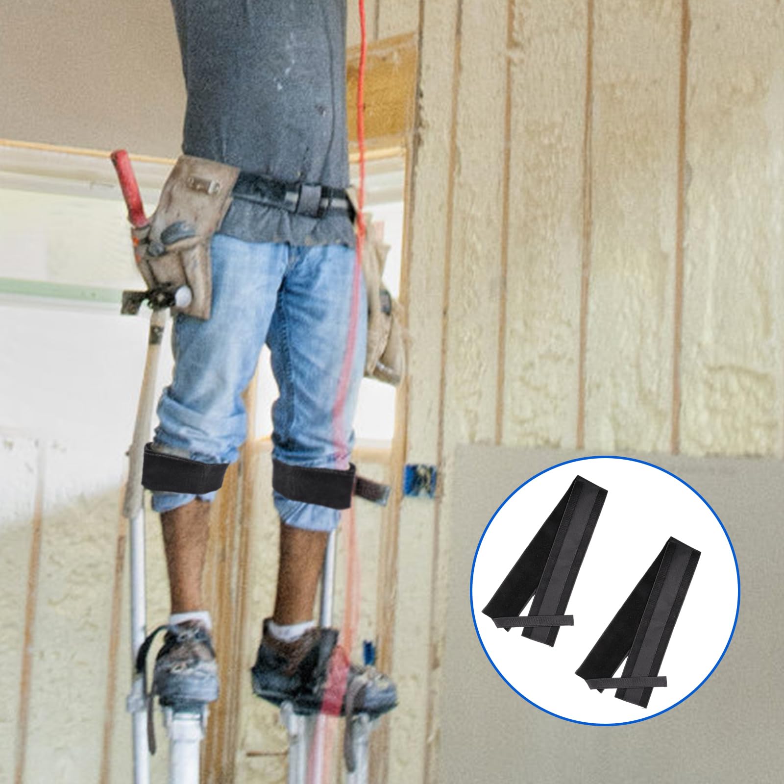 2 Pièces de Sangles pour Échasses, Sangles pour Échasses Réglables Bandes de Jambes Sangles pour Échasses Larges et Confortables pour Toutes les Marques d'Échasses pour Cloisons Sèches (Noir)
