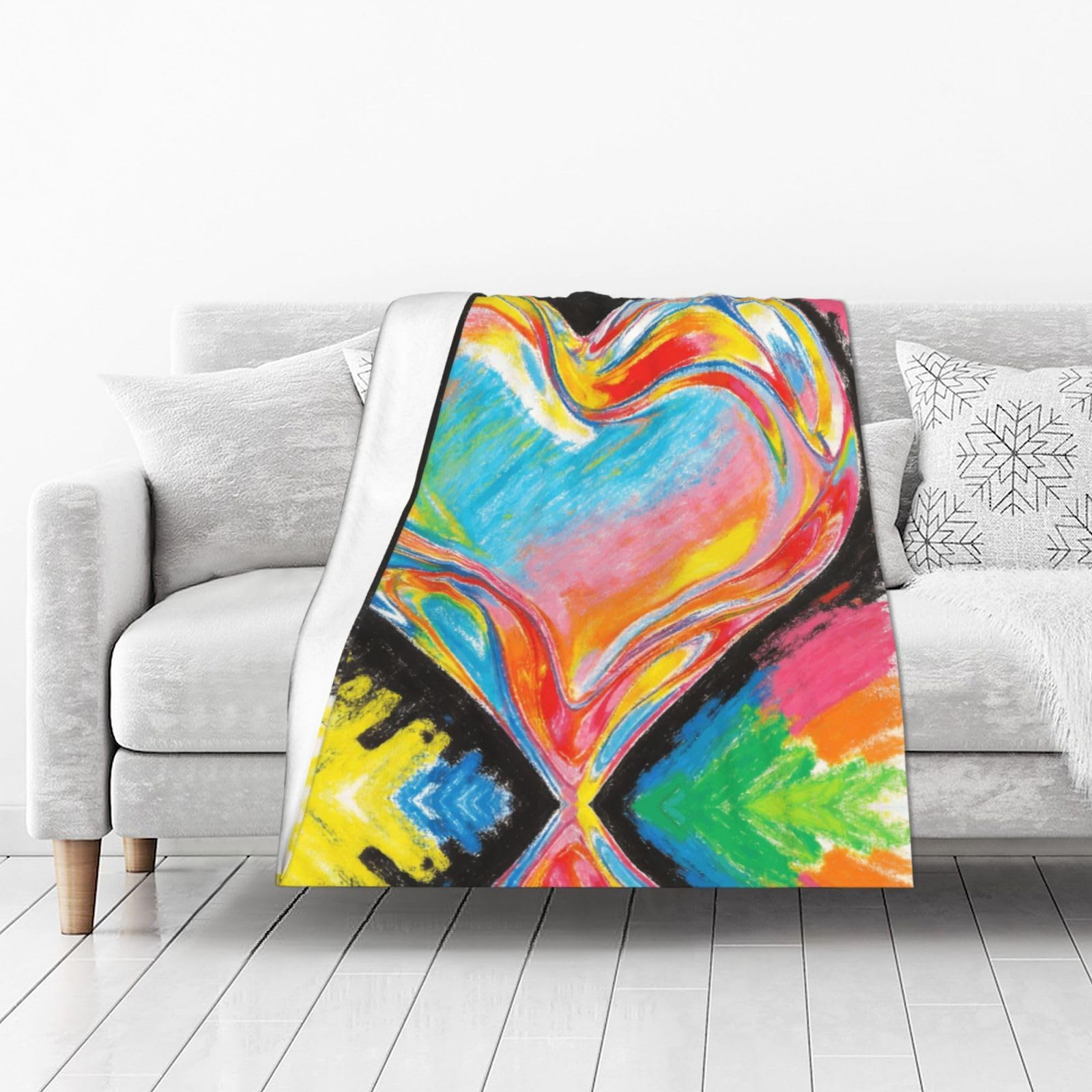 DUYIOKH Rainbow Painted Heart Print Thick Throw Blanket, Blanket for Couch Bed Warm Travel Blanket for Camping Movie Night