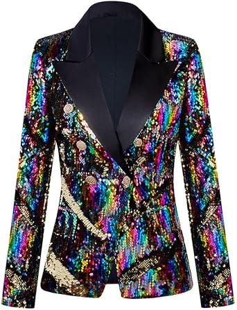 Women's Fashion Double-Breasted Banquet Party Holiday Sequin Long Sleeve Jackets