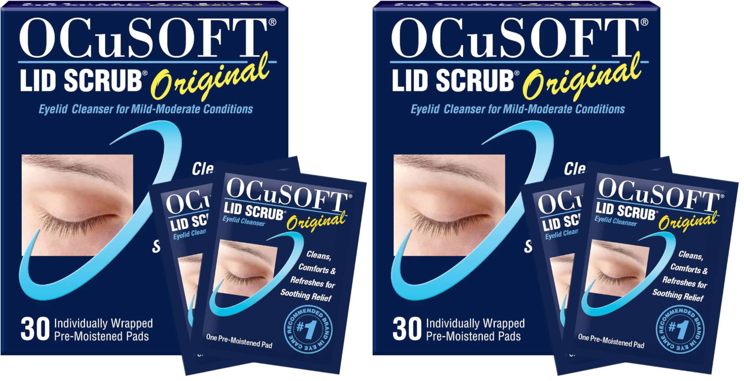 OCuSOFT Lid Scrub Original Eyelid Cleanser - Pre-Moistened Eyelid Wipes for Mild to Moderate Conditions - Eyelid Cleanser to Clean, Comfort & Soothe Irritated Eyelids - 30 Count (Pack of 2)