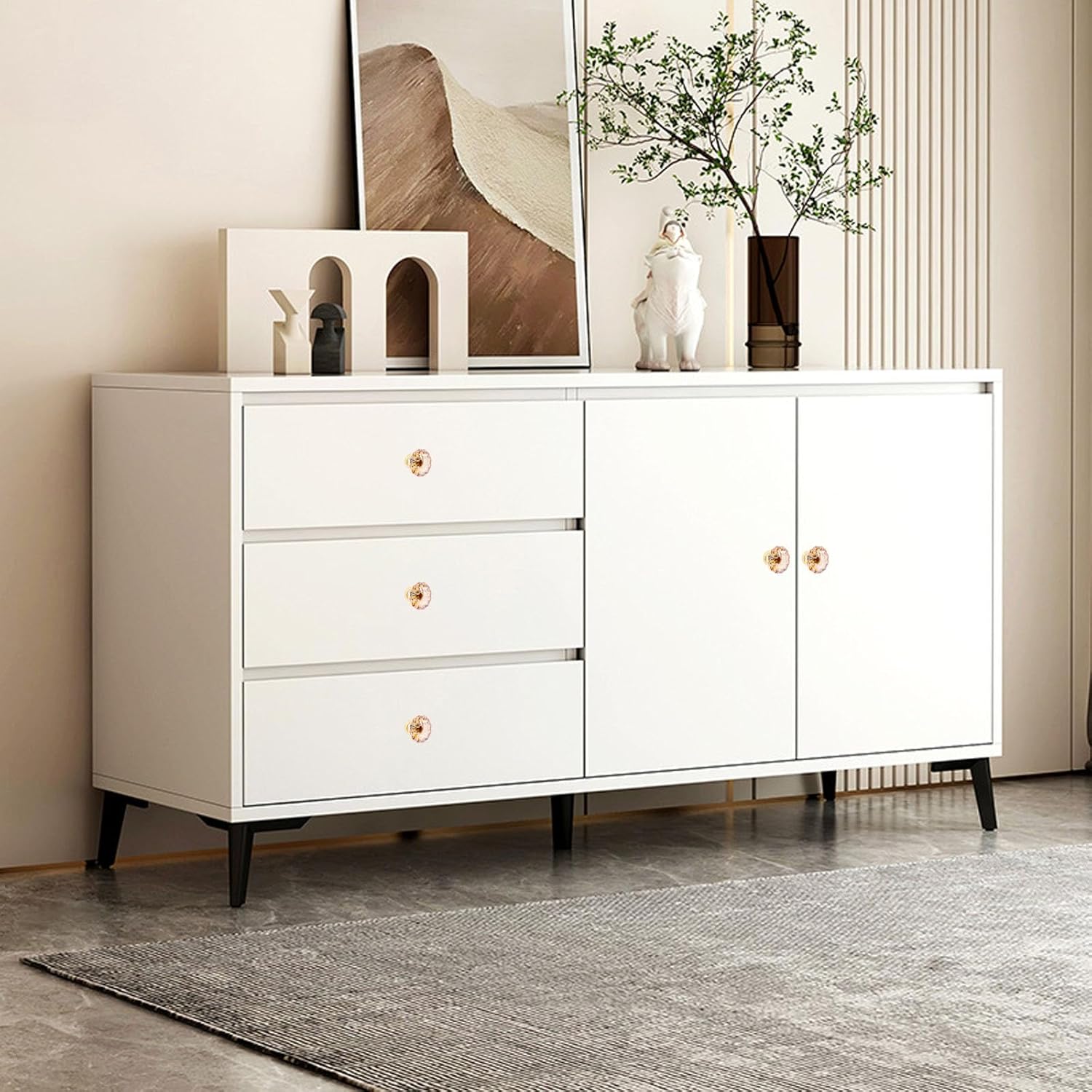 10pcs Cabinet Knobs, Crystal Drawer Knobs, 1.4" Diameter Glass Handles for Kitchen, Bathroom (Flower Champagne)