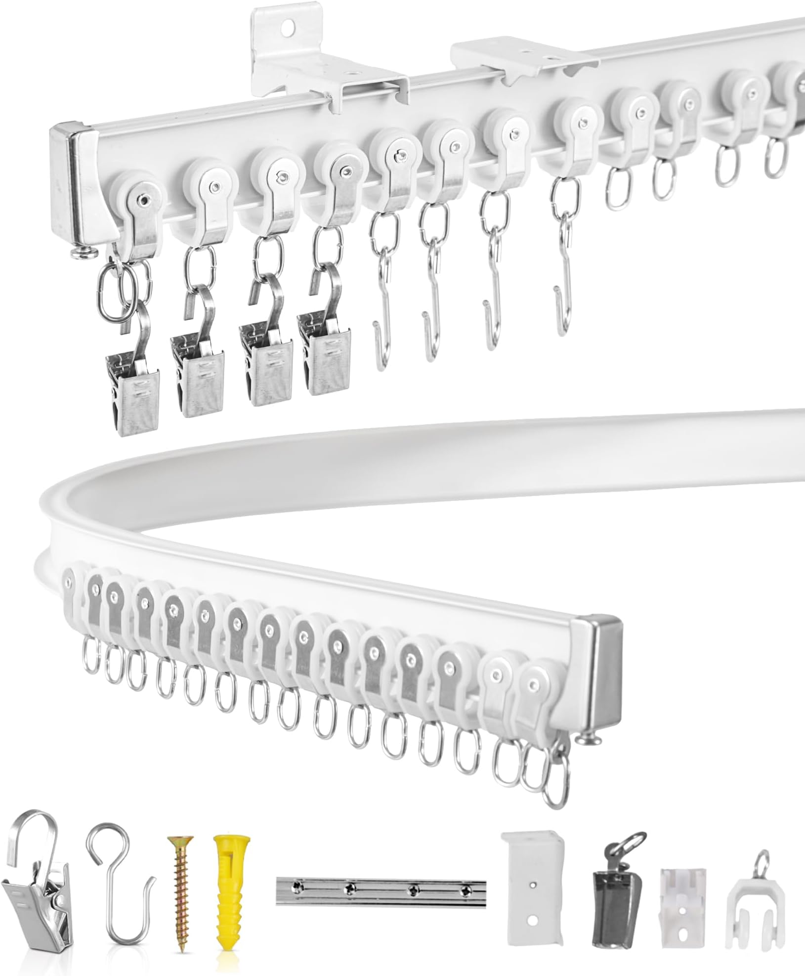 Flexible Ceiling Curtain Track 5m/16.40ft Aluminum Heavy Duty Curtain Track, Bendable Curtain Rail with Complete Fittings for Bay Window, Rooms, Support for Wall and Ceiling Mount (White)