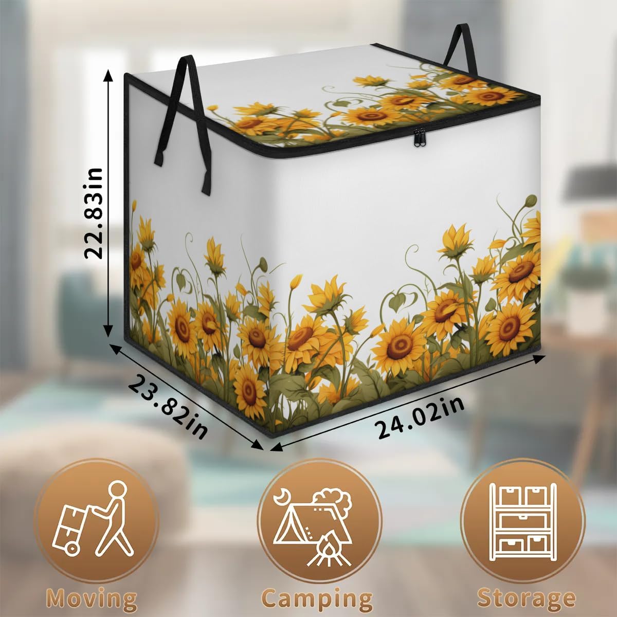 Honeybaby 214L Extra Large Comforter Storage Bag Sunflowers Summer Storage Totes with Lids Waterproof Closet Organizer Folding Blanket Storage Bags for Clothes Bedding Pillows