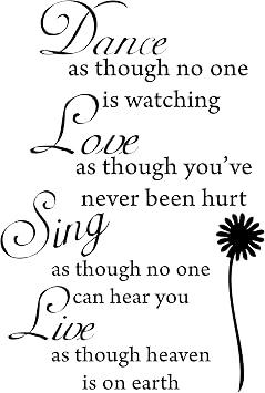 Picniva Dance Love Sing Live Wall Decal - 15" x 23" Removable Black Vinyl Quote, Peel and Stick Inspirational Wall Stickers for Bedroom, Living Room, and Home Decor