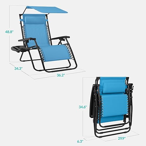 Miniatura 230 de Best Choice Products Silla reclinable plegable de gravedad cero para exteriores, de patio, para salón al aire libre, con toldo ajustable, Bandera