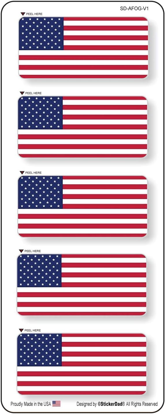 American Flag Old Glory (5 Pack) Vinyl Hard Hat Helmet Decal by StickerDad® - Size: 2" x 1" - Hard Hat, Helmet, Windows, Walls, Bumpers, Laptop, Lockers, etc.