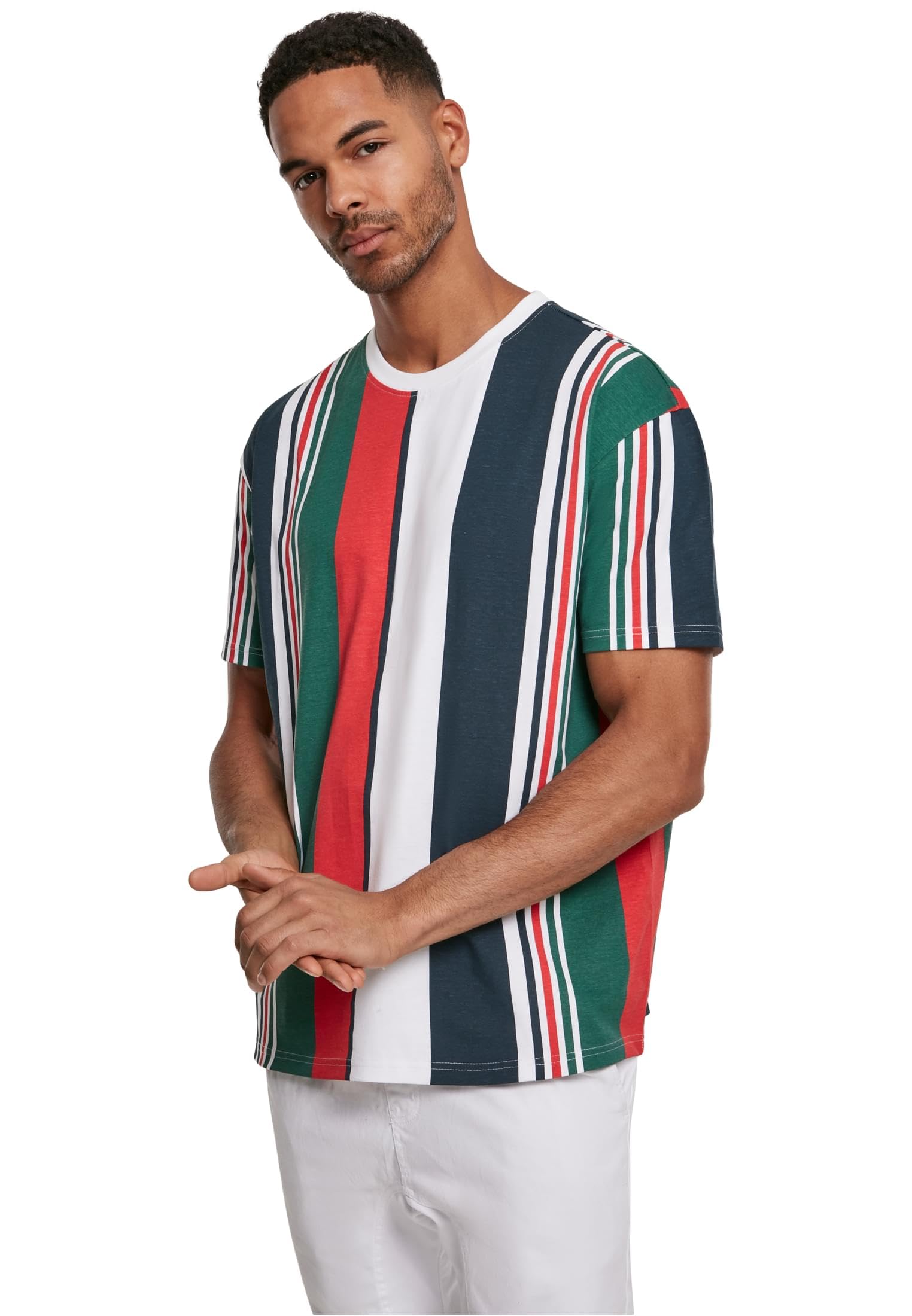 Urban Classics Men's Heavy Oversized Big AOP Stripe Tee T-Shirt Not Applicable, Multicolour (White/Navy 00392), Small