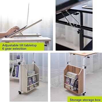 Stretchable Multi-Functional Desk Overbed Table, Cross-Bed Side Table with Wheels, Height Adjustable Laptop Trolley Desk Bed Working Table Bed Table, for Hospital Home Office Dormitory (Color