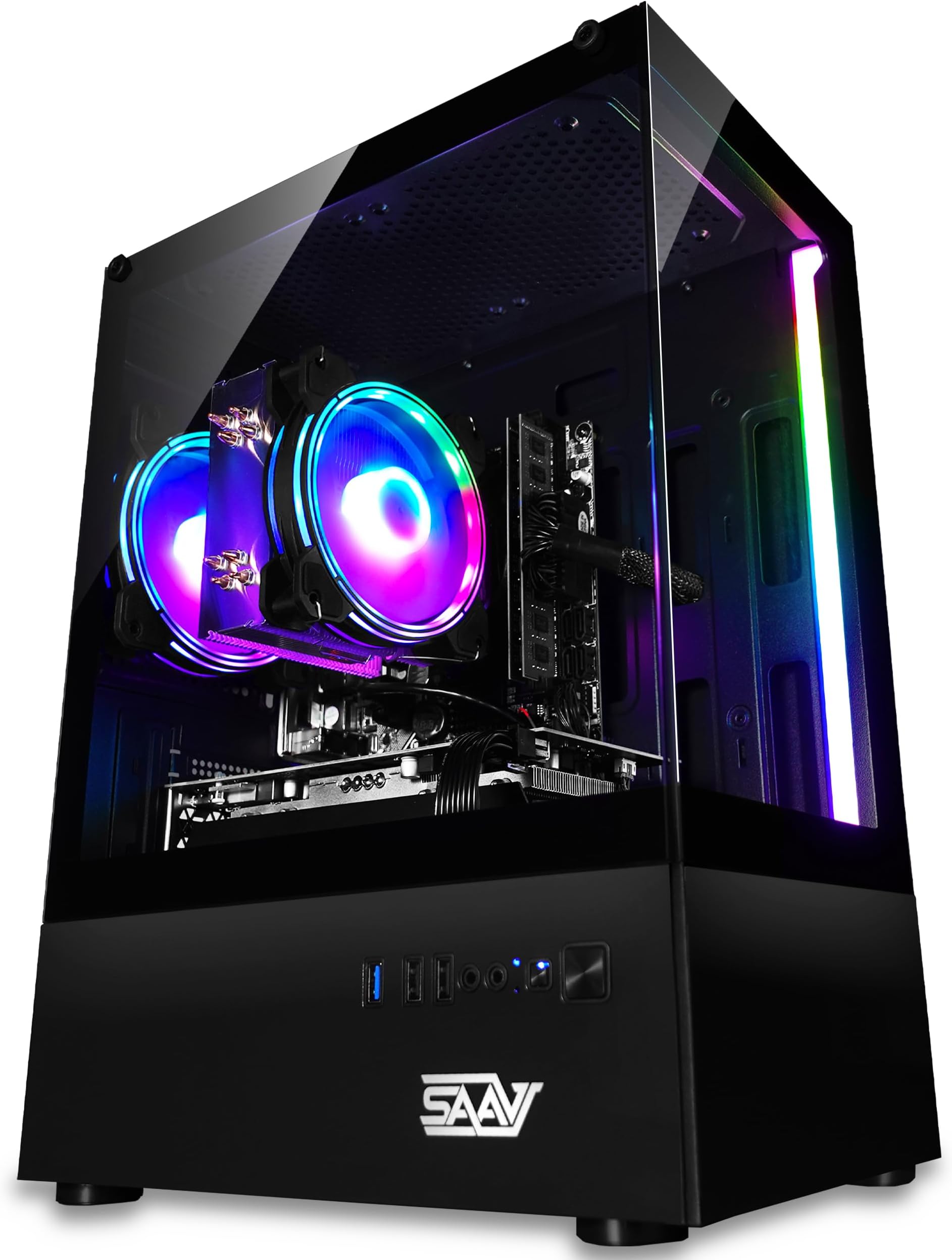 SAAV X2 Prebuilt Gaming PC Desktop - Intel Core i5 3.4GHz, 16GB RAM, AMD RX580 8GB GDDR5, 512GB NVME M.2, WiFi 5, Bluetooth, Win 10, RGB Mouse Keyboard - Gaming Computer Tower - for Gamer, Streaming