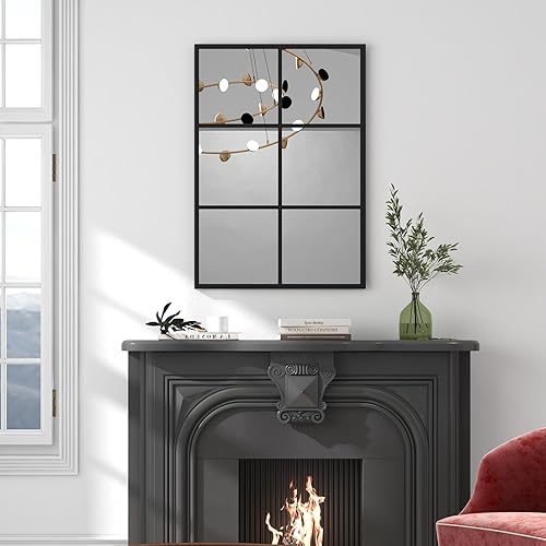 Miniatura 10 de Tangkula Espejo de ventana arqueado, marco de ventana de granja, espejo de pared de 24 x 36 pulgadas, decoración de ventana para sala de estar,