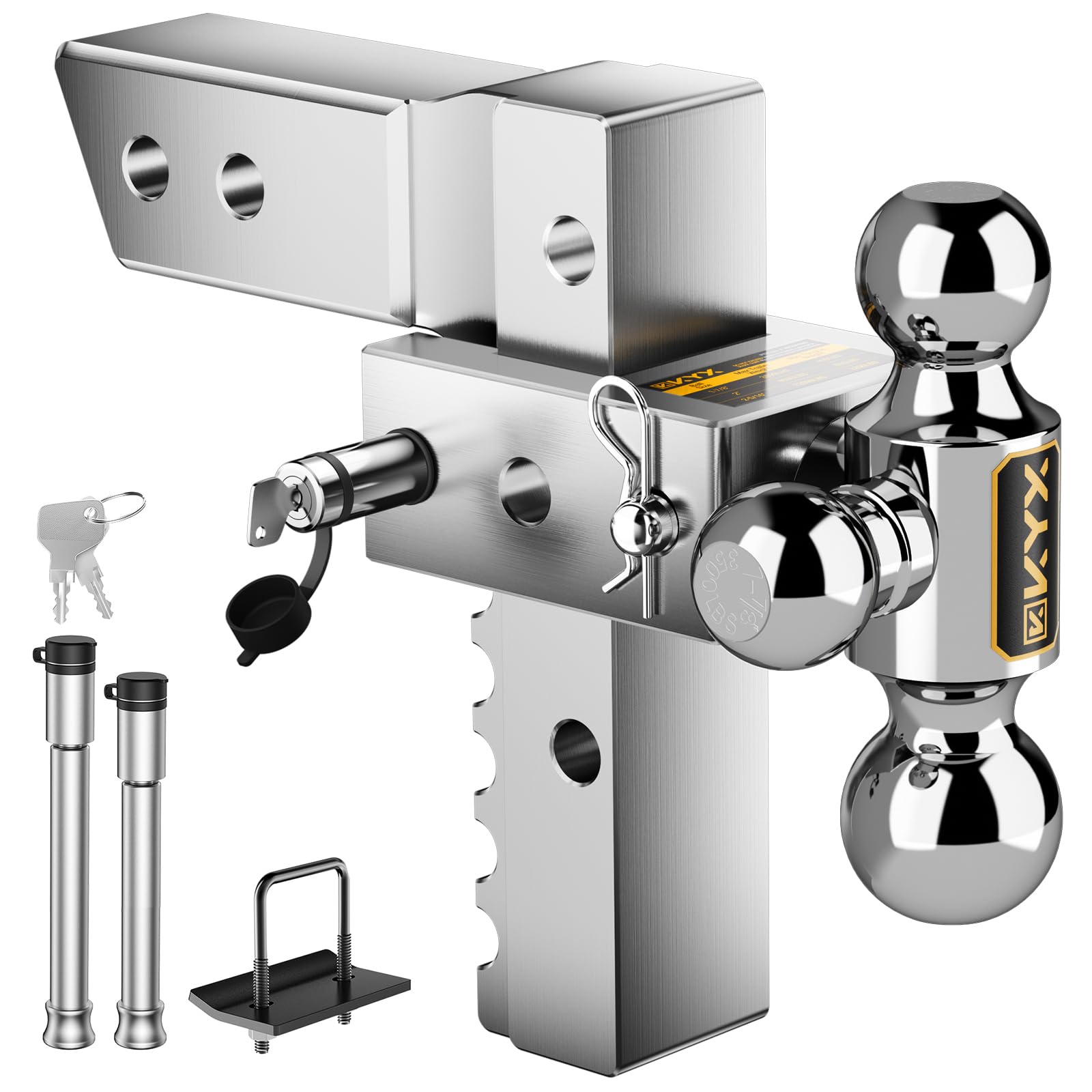 Adjustable Trailer Hitch-Drop Hitch-for 2.5 Inch Receiver,8 Inch Drop/Rise,Tri Ball Mount (1-7/8“, 2“ & 2-5/16“) Tow Hitch,18,500 LBS GTW Heavy Duty Towing-image-14