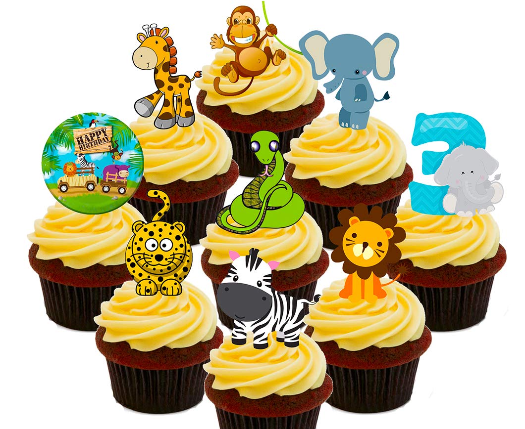 Made4you 3Rd Birthday Jungle/Zoo Animals Edible Cupcake Toppers - Stand-Up Wafer Cake Decorations (Pack Of 72)