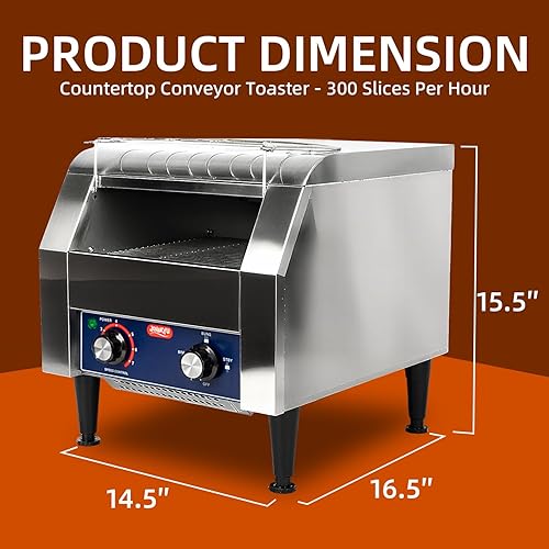 Miniatura 3 de JOHAKYU Tostadora transportadora comercial  300 rebanadashora, acero inoxidable resistente para bollos bagels pan, restaurante, incluye accesorios