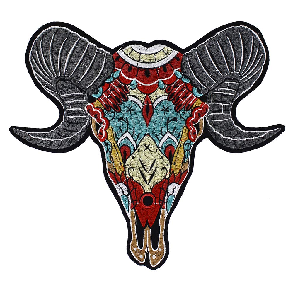 EMDOMO Embroidery Goat Sheep Head Iron on Fabric Patches Applique Sticker Badge for T-shirt Clothes Decorated Sewing 2pieces
