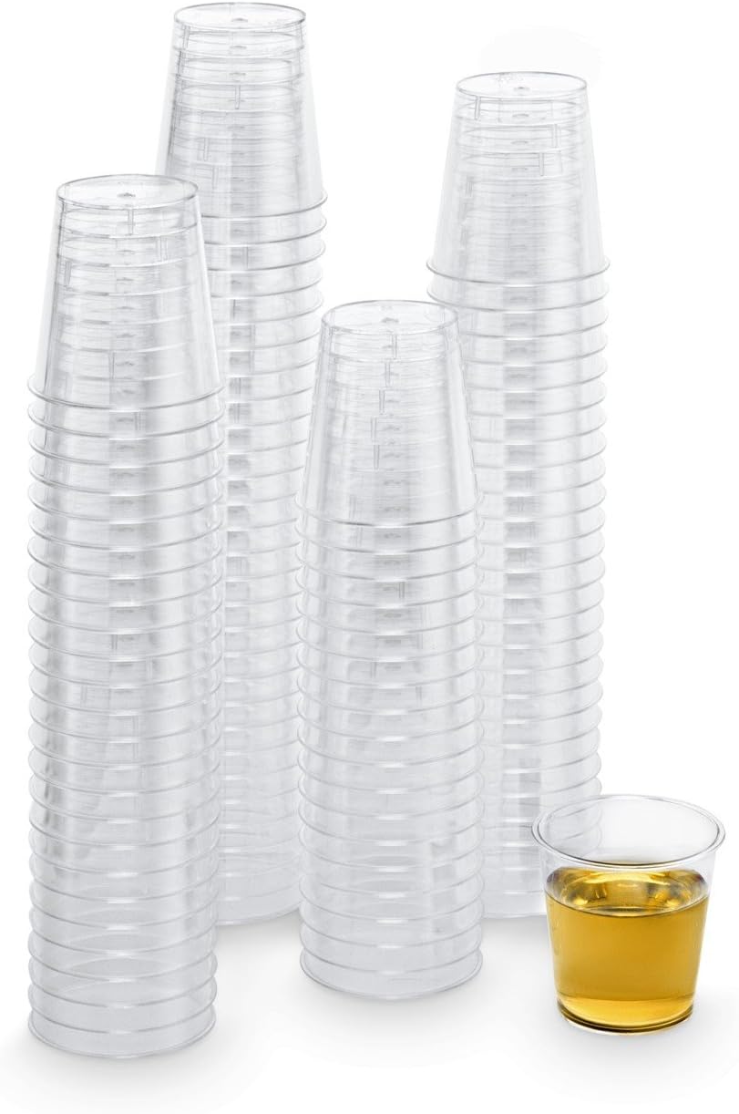 Xplosions 1 oz. Shot Cups, Clear Hard Plastic Cups, Round Party Cups/Tumblers [100 Pack]