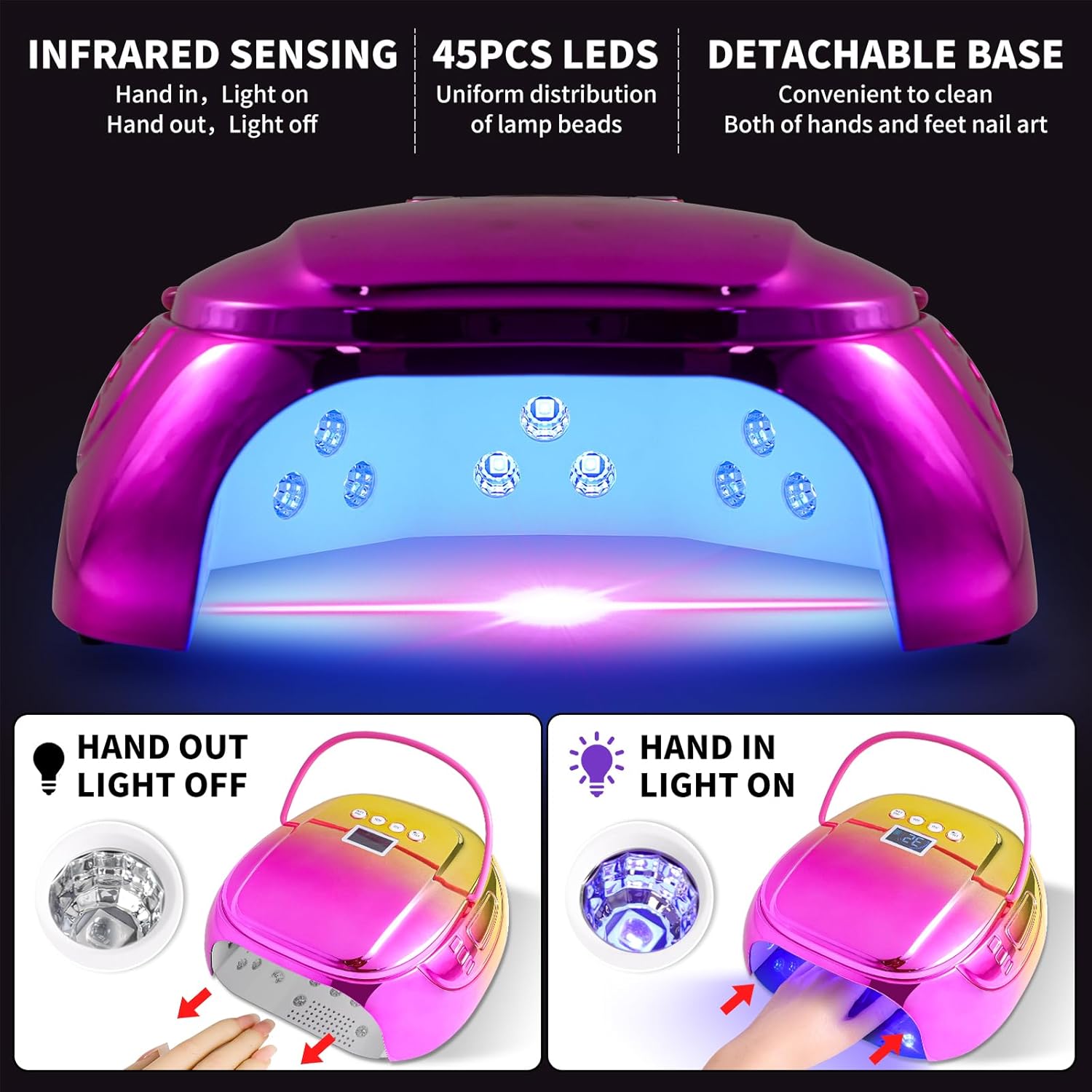 LIMEGIRL Cordless Gel Nail Dryer - 126W Fast Curing UV Light for Nails with 45 Lamp Beads, Metal Mirror Base & Professional Manicure Pedicure Large Size, Portable Rechargeable Gel Lamp for Salon Use