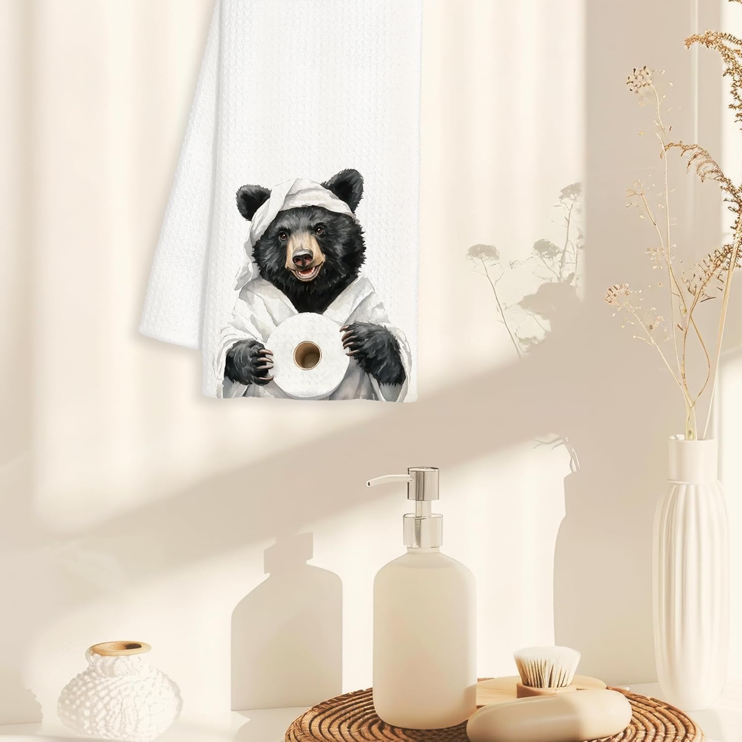 Funny Black Bear Hand Towels for Bathroom, Bear Lover Gifts, Funny Wild Animal Decorative Hand Towels for Washroom Restroom Powder Room, Bears Bathroom Decor, 16x24 Inch - Image 4